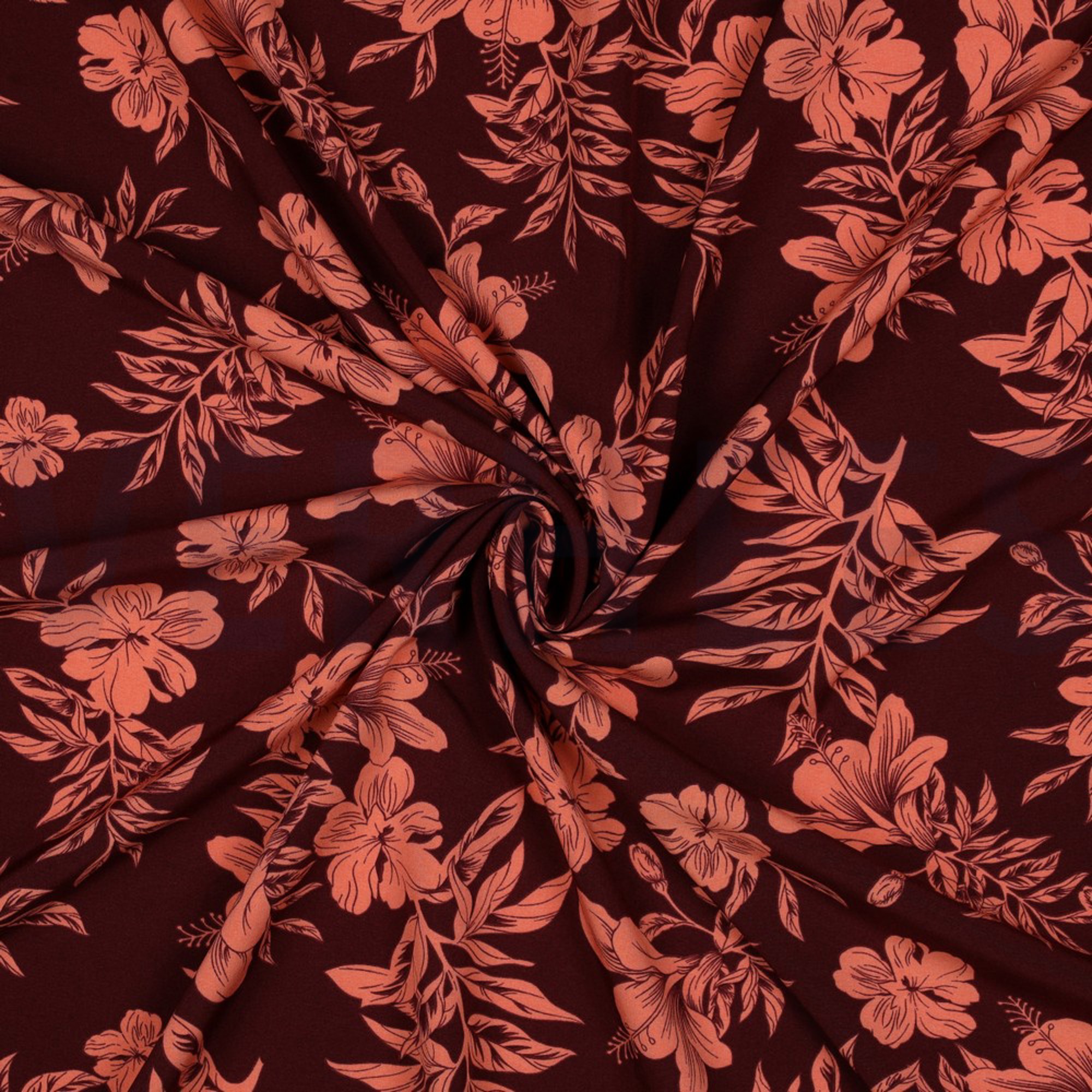 MAGNOLIA STRETCH TROPISCHE BLOEMEN BORDEAUXROOD (high resolution) #3