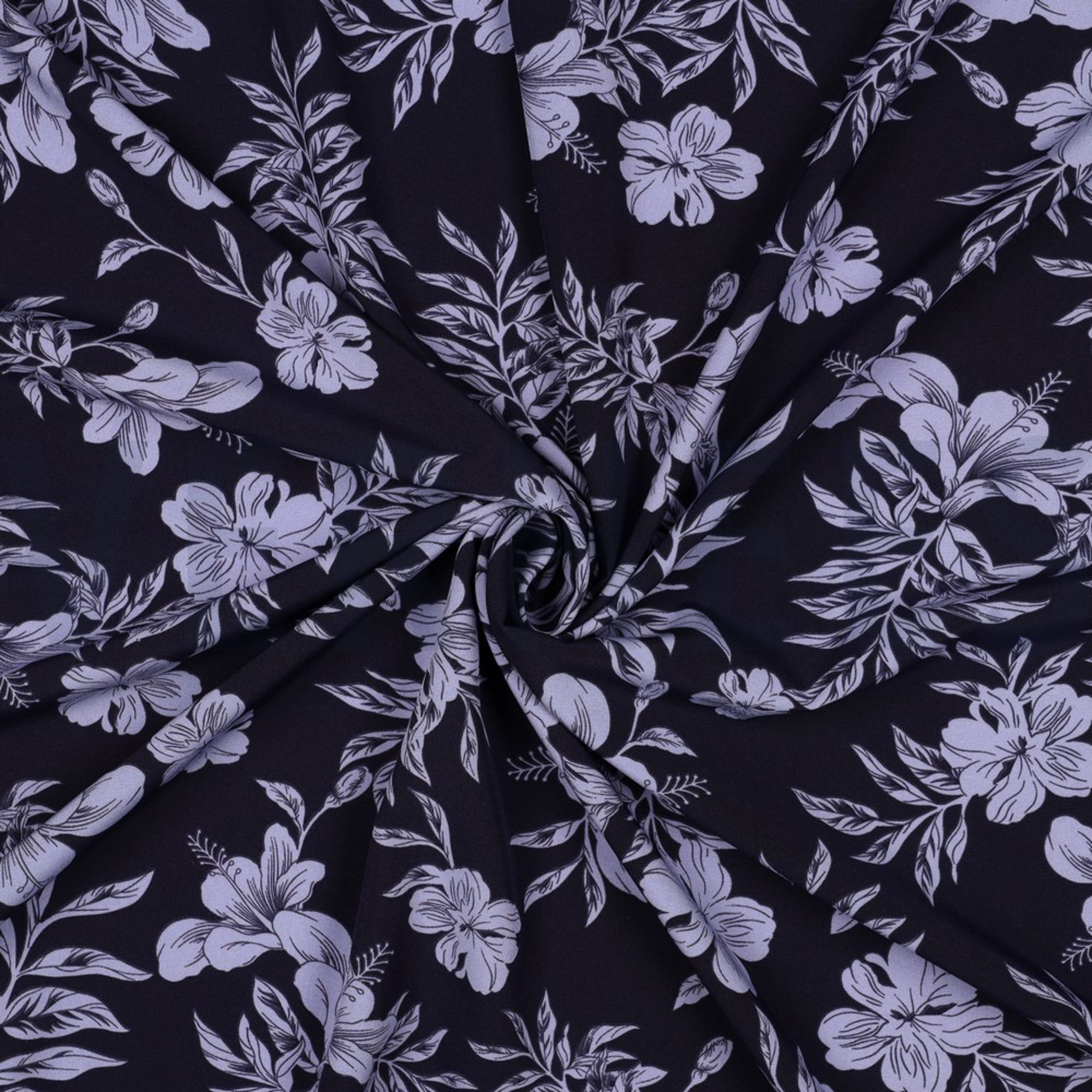 MAGNOLIA STRETCH TROPISCHE BLOEMEN MARINEBLAUW (high resolution) #3