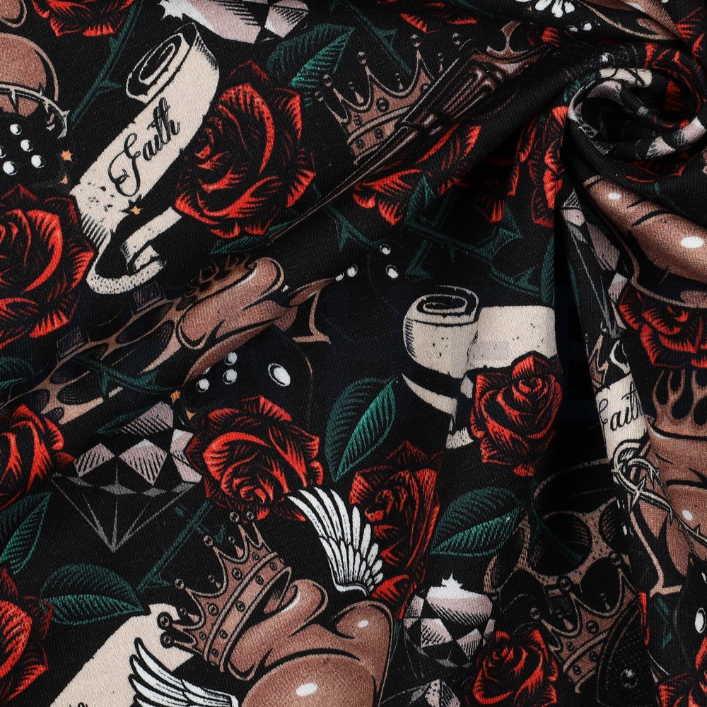 FRENCH TERRY DIGITAL TATTOO BLACK/TAUPE #7