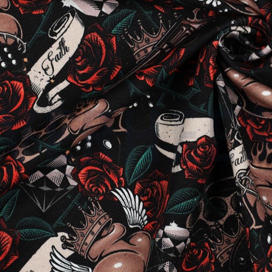 FRENCH TERRY DIGITAL TATTOO BLACK/TAUPE #7