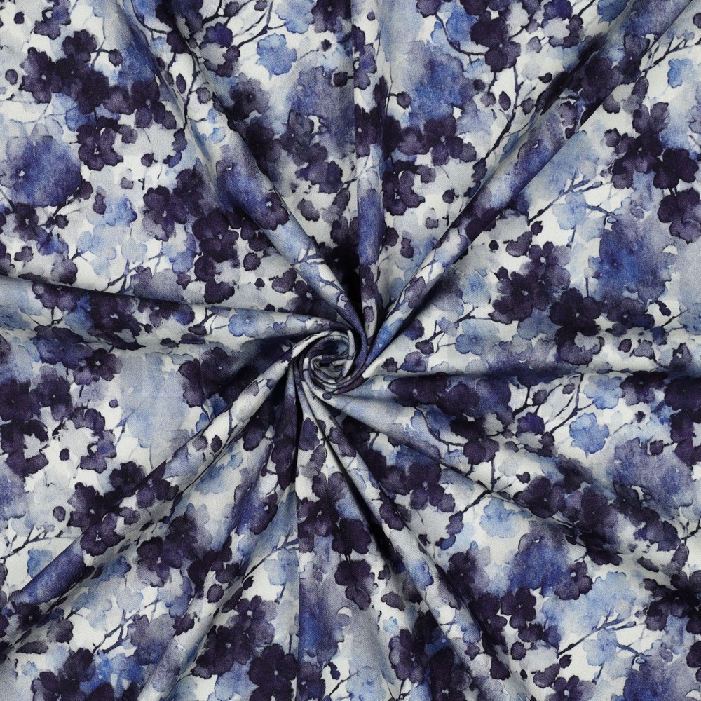 VISCOSE ROSELLA STRETCH DIGITAAL BLOEMEN JEANSBLAUW #7
