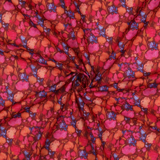KATOEN VOILE DIGITAAL BLOEMEN BORDEAUXROOD #7