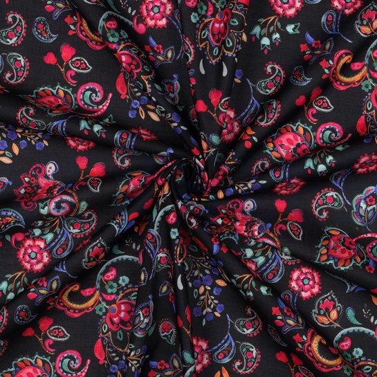 BAUMWOLLE VOILE DIGITAL BLUMEN SCHWARZ #7