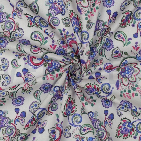 BAUMWOLLE VOILE DIGITAL BLUMEN GEBROCHEN WEISS #7