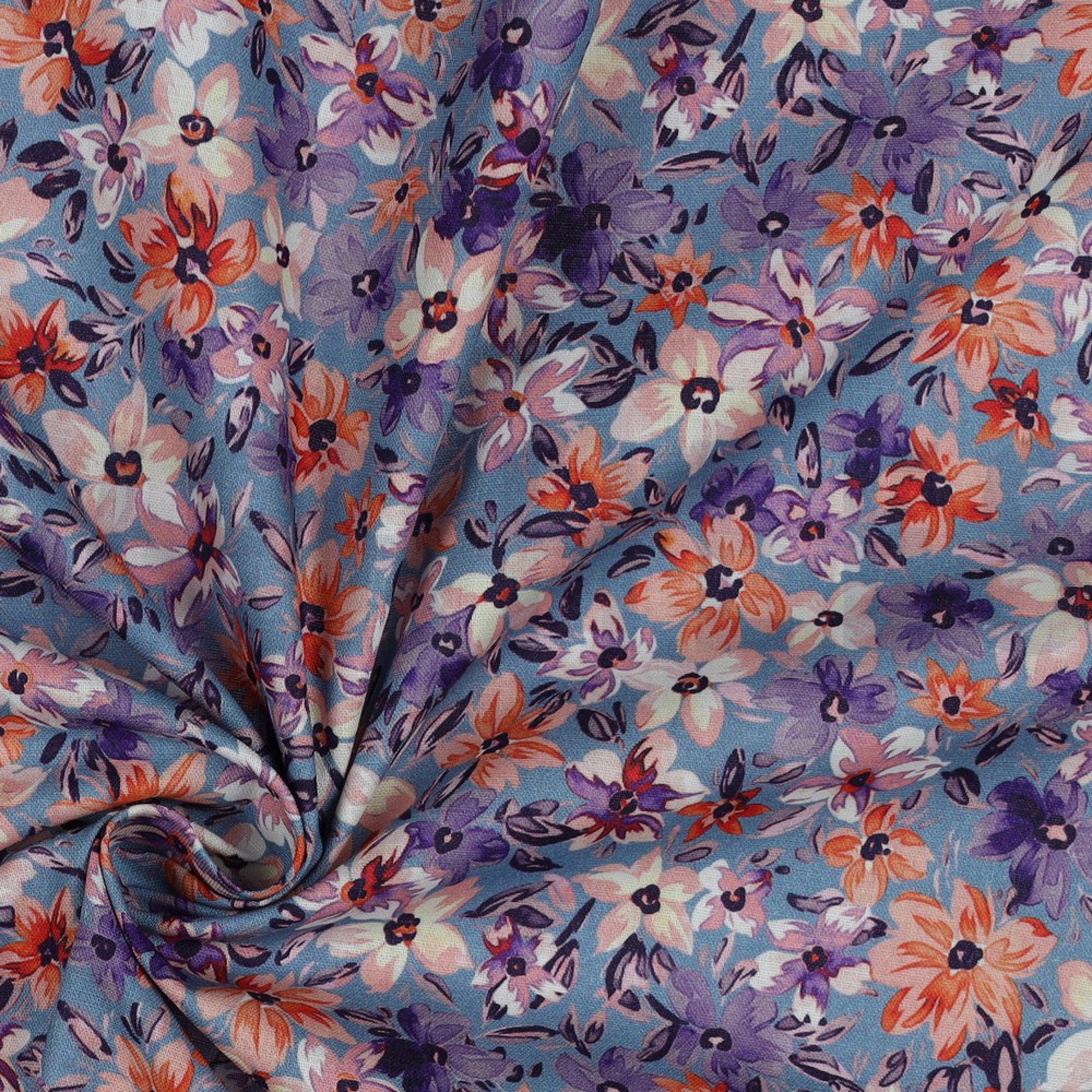 KATOENEN POPLIN DIGITAAL BLOEMEN HEMELSBLAUW (high resolution) #3