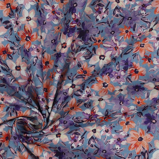 KATOENEN POPLIN DIGITAAL BLOEMEN HEMELSBLAUW #7