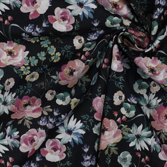 KATOENEN POPLIN DIGITAAL BLOEMEN ZWART #7