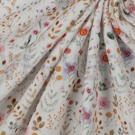 DOUBLE GAUZE DIGITAL SMALL FLOWERS WHITE #7