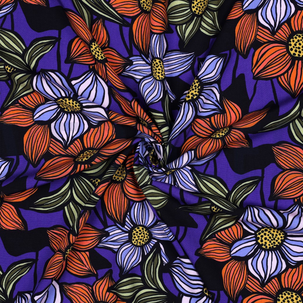 LENZING™ ECOVERO™ BLOEMEN KOBALTBLAUW #7