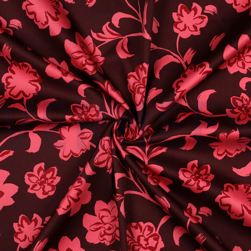 COTON SATIN FLEURS BORDEAUX #7