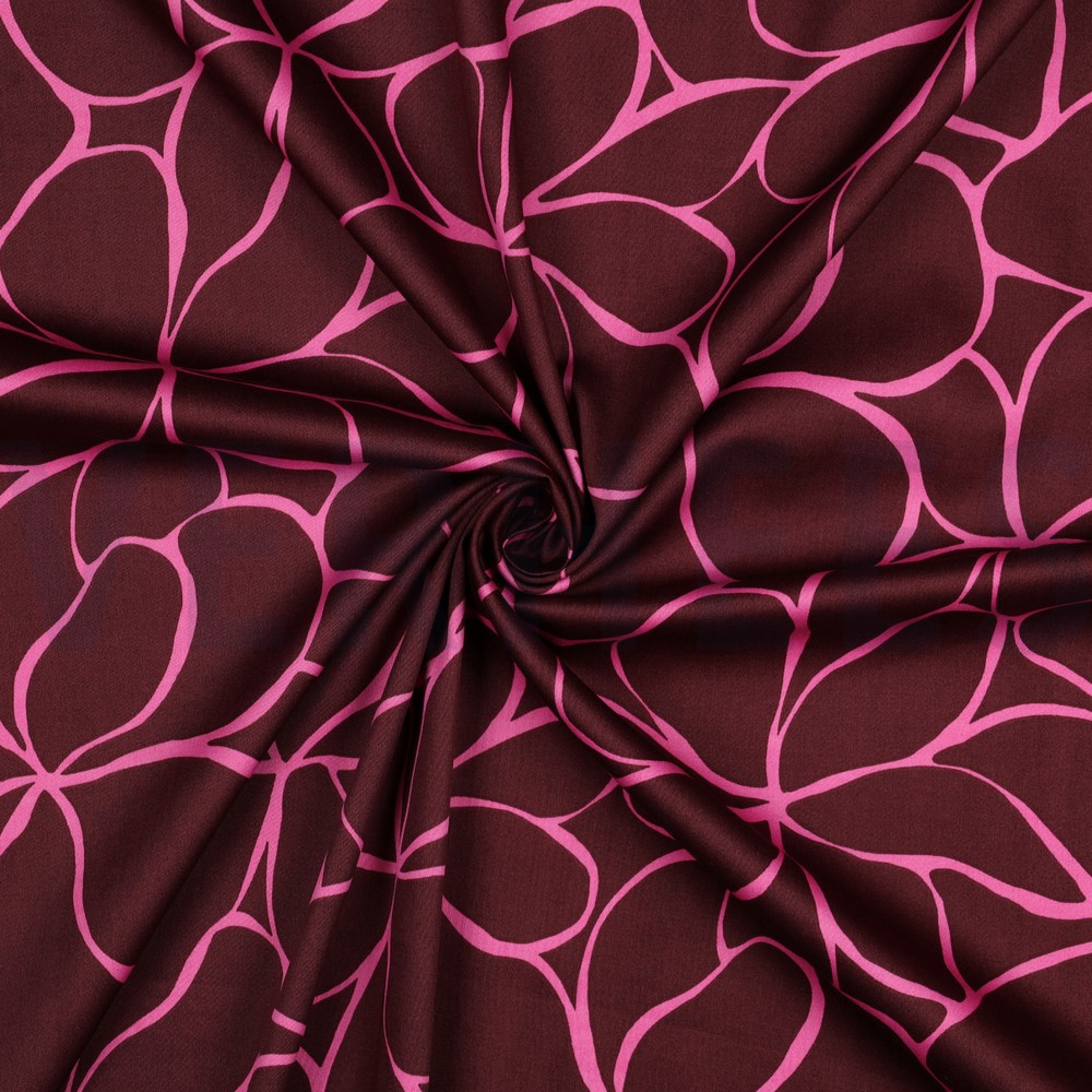 COTON SATIN FLEURS BORDEAUX #7