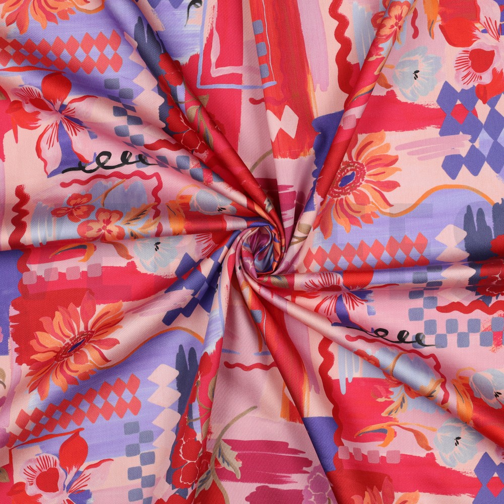 COTON SATIN DIGITAL PATCHWORK ROUGE #7