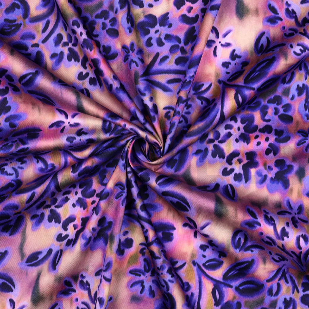 BAUMWOLLE SATIN DIGITAL BLUMEN LILA/VIOLETT #7