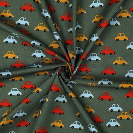 KATOENEN POPLIN AUTO’S LEGERGROEN #7