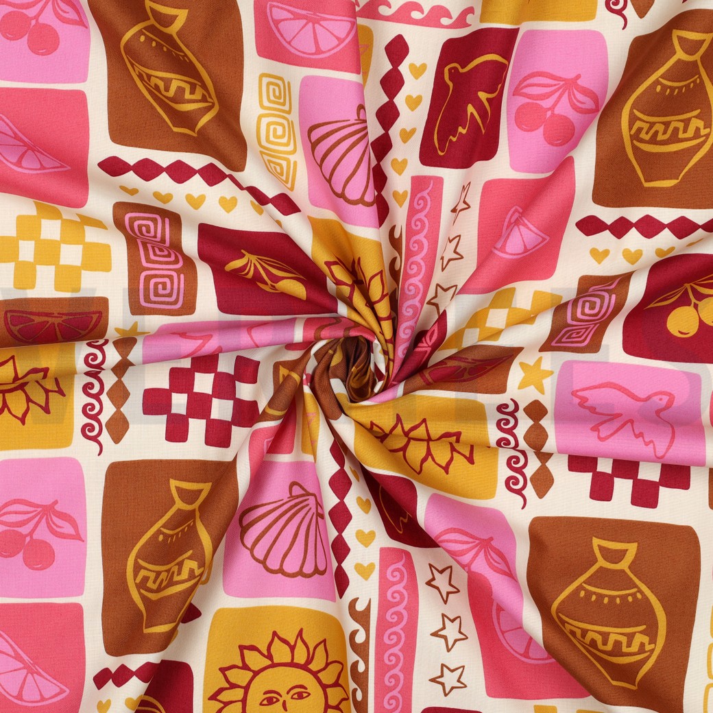 FIJNGEWEVEN KATOENEN POPLIN ZOMER PATCHWORK GEBROKEN WIT #7