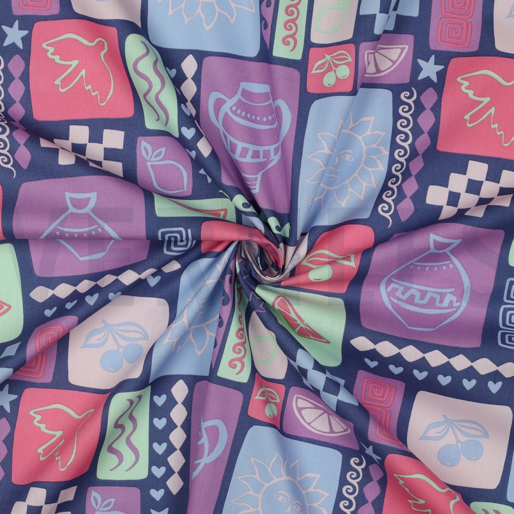 POPELINE DE COTON TISSAGE FIN PATCHWORK D’ÉTÉ JEAN BLEU #7