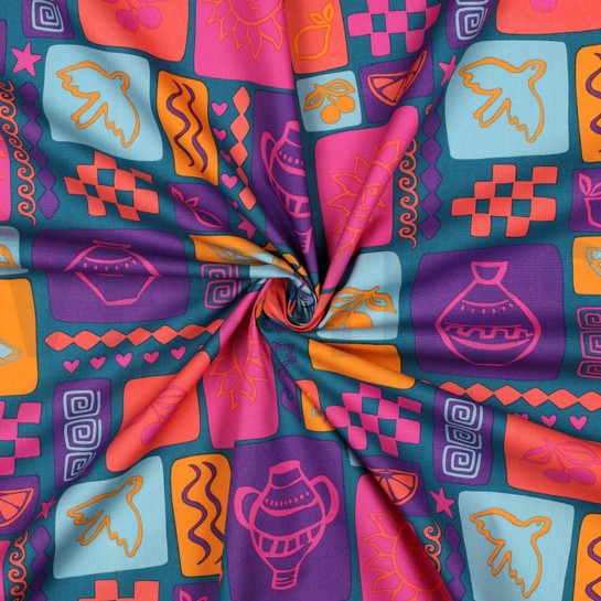 KATOENEN POPLIN ZOMER PATCHWORK PETROL #7