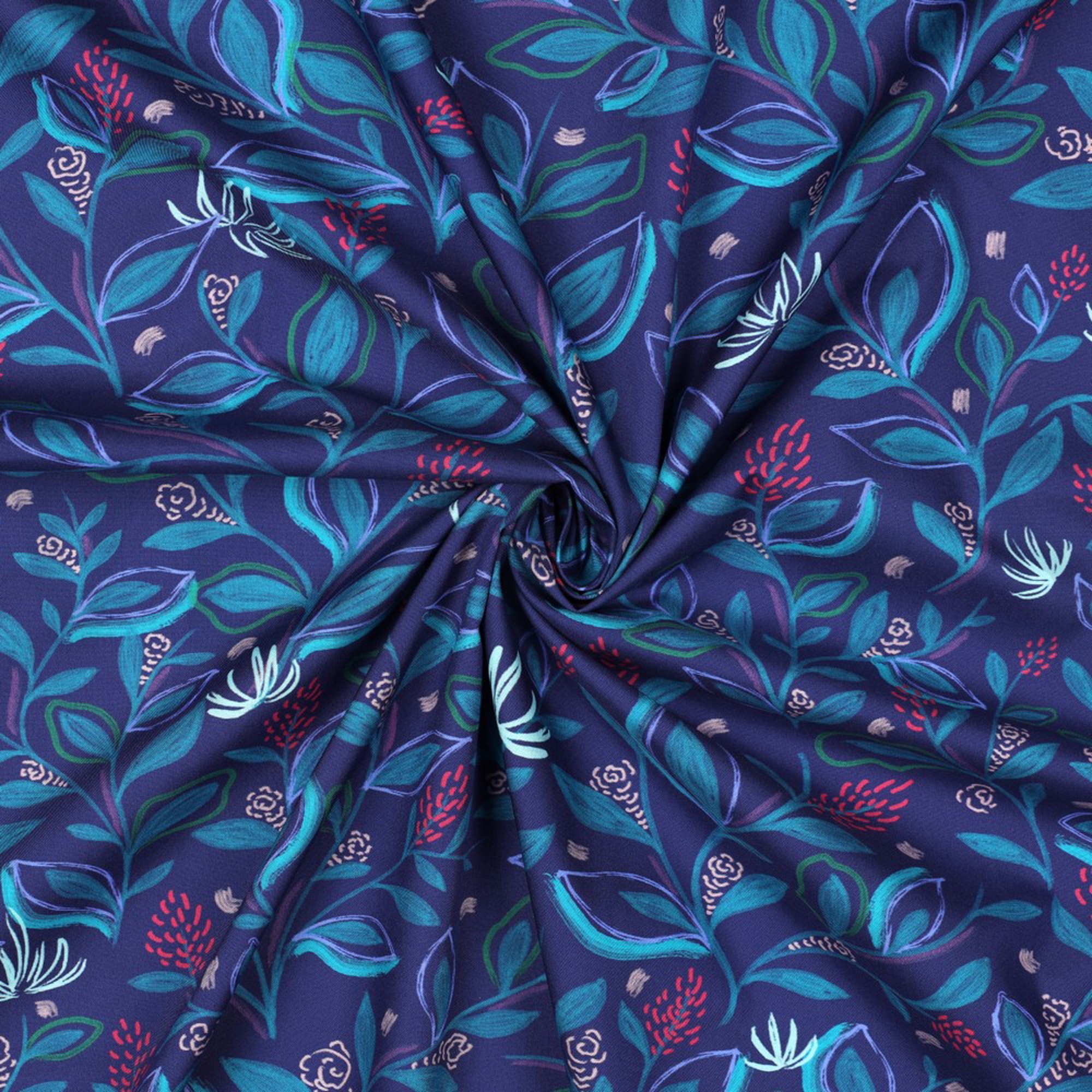 KATOENEN POPLIN DIGITAAL BLADEREN KOBALTBLAUW (high resolution) #3