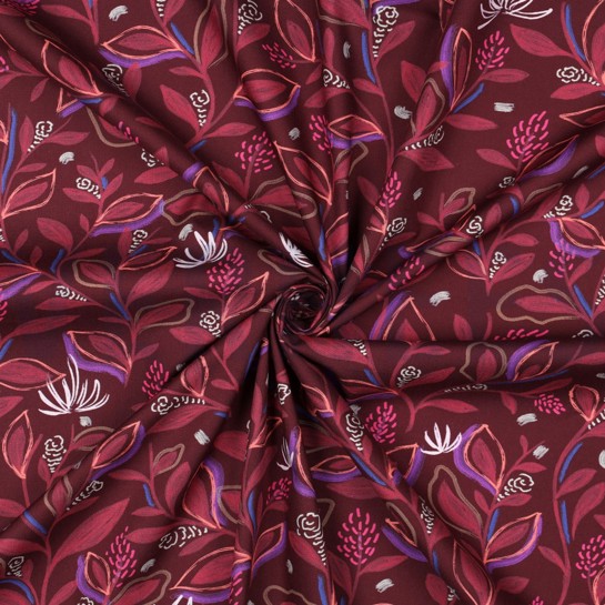 FINE POPLIN DIGITAL LEAVES BURGUNDY #7