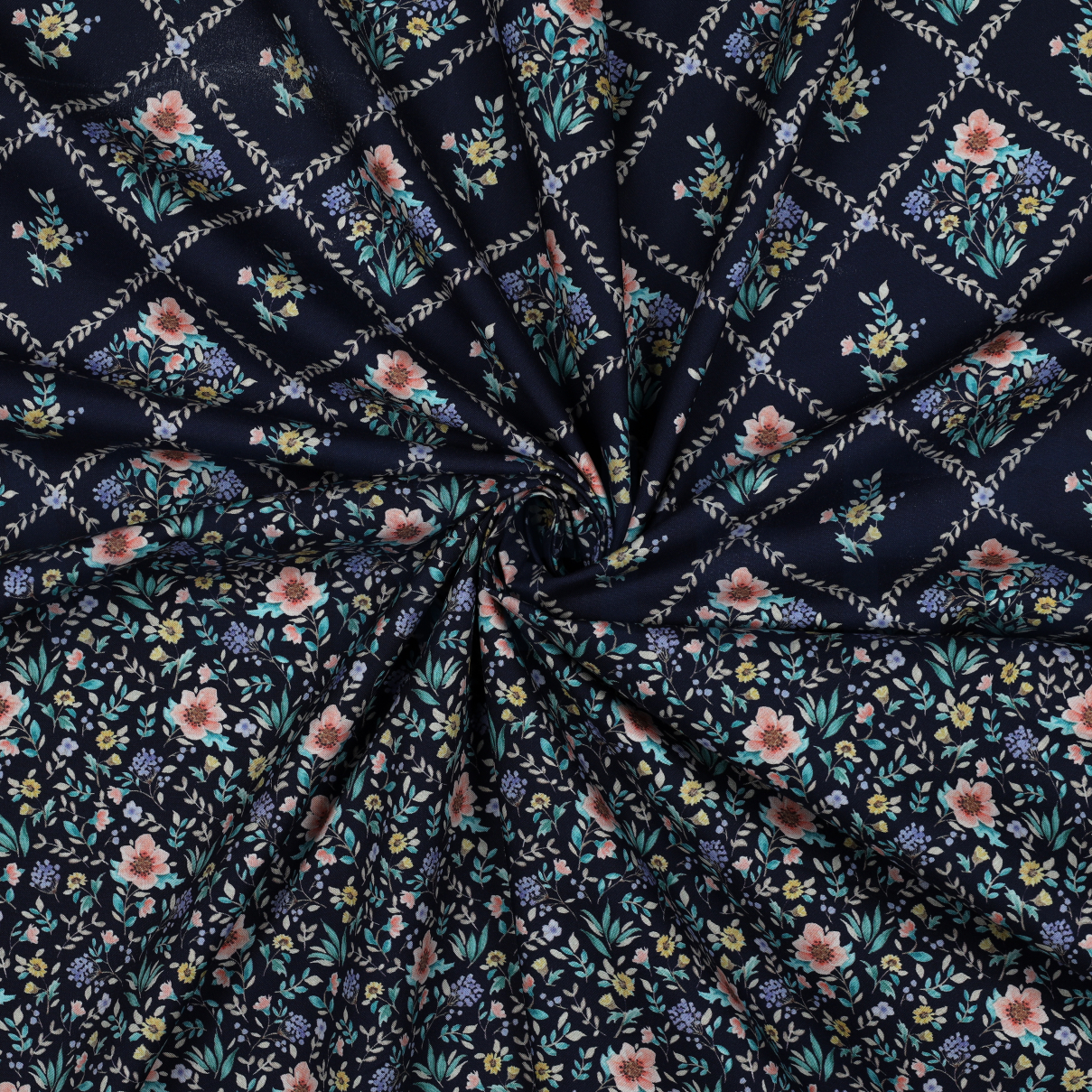 FINE POPLIN DIGITAL FLOWERS NAVY #7