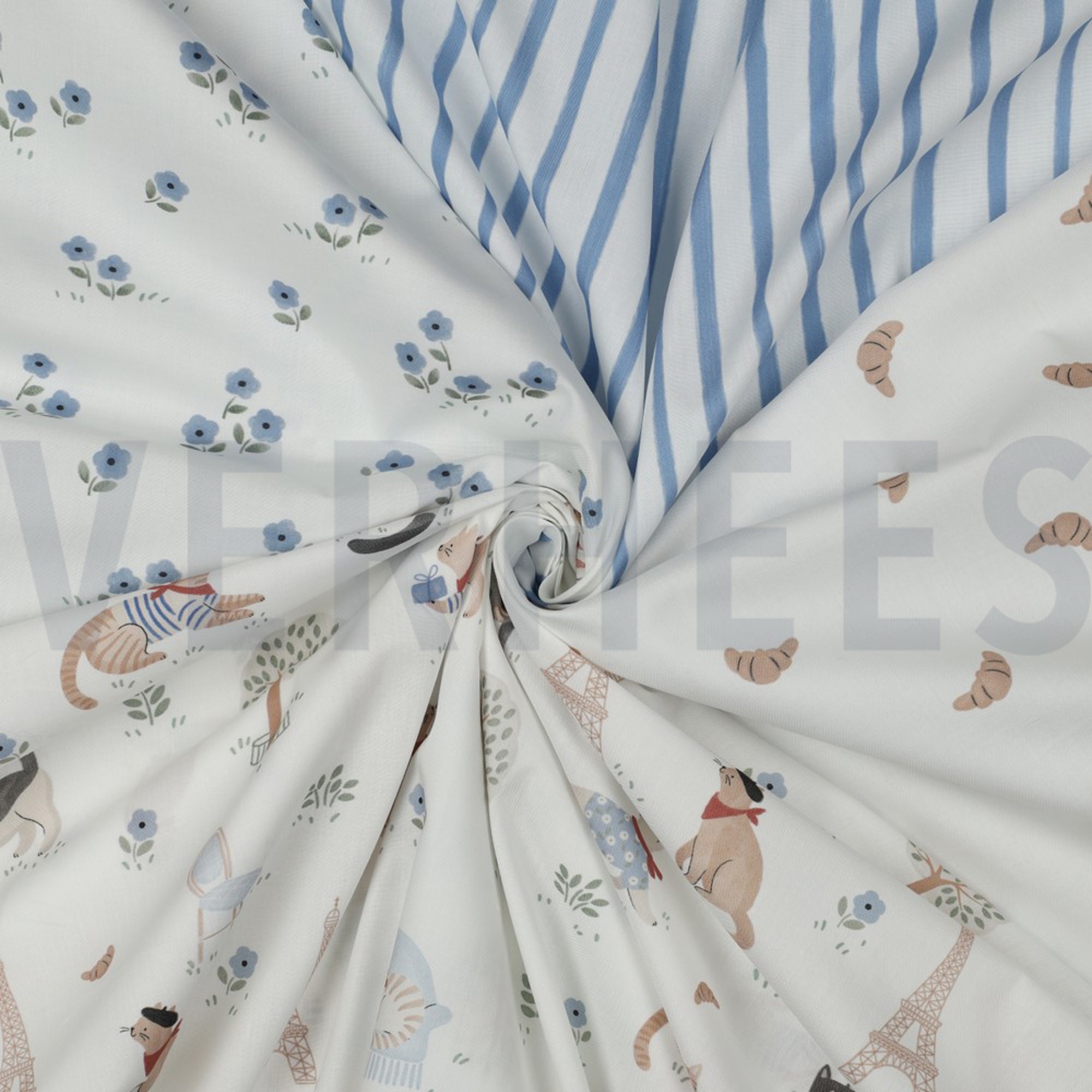 KATOENEN POPLIN DIGITAAL VIVE LA FRANCE WIT (high resolution) #3