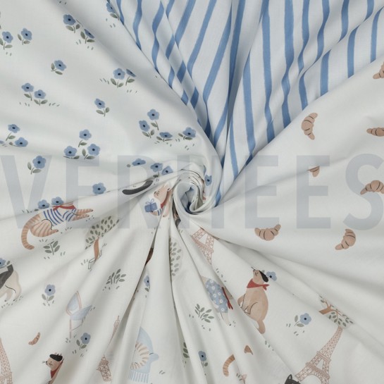 KATOENEN POPLIN DIGITAAL VIVE LA FRANCE WIT #7