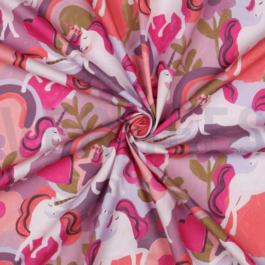 BAUMWOLLE POPELINE DIGITAL EINHÖRNER MAUVE #7