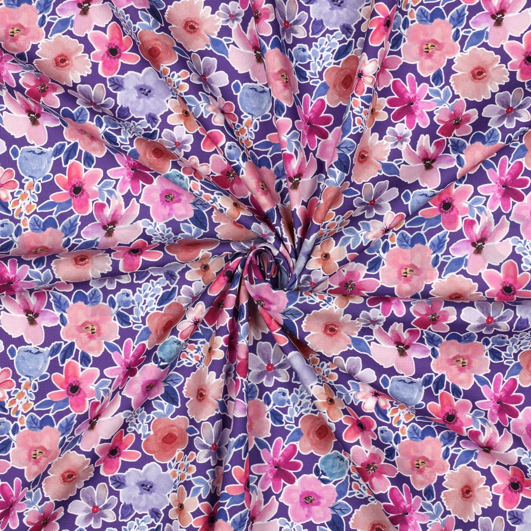 FINE POPLIN DIGITAL FLOWERS PURPLE #7