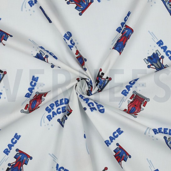 POPELINE DE COTON DIGITAL VOITURES DE COURSE BLANC #7