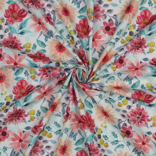 KATOENEN POPLIN DIGITAAL BLOEMEN ROOD #7