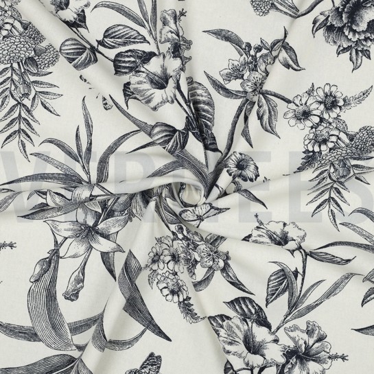 LINNEN VISCOSE BLOEMEN MARINEBLAUW #7