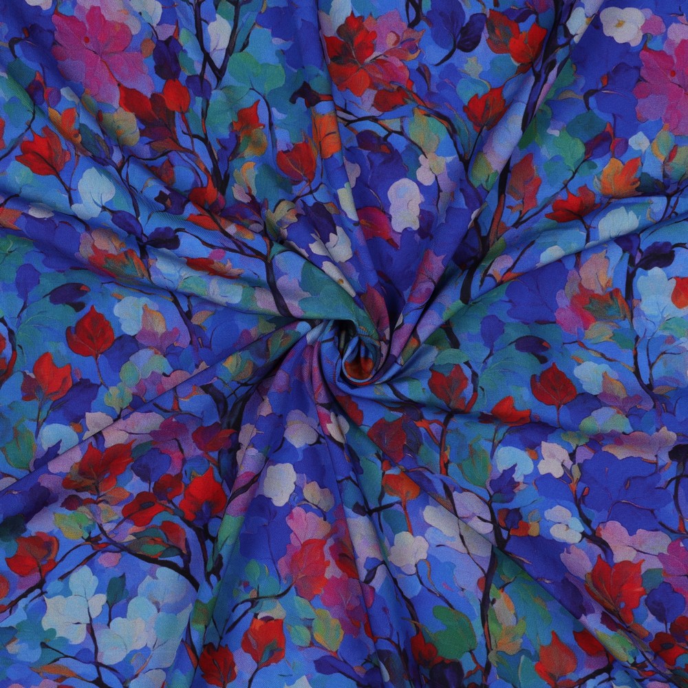 VISCOSE RADIANCE DIGITAL LEAVES COBALT #7