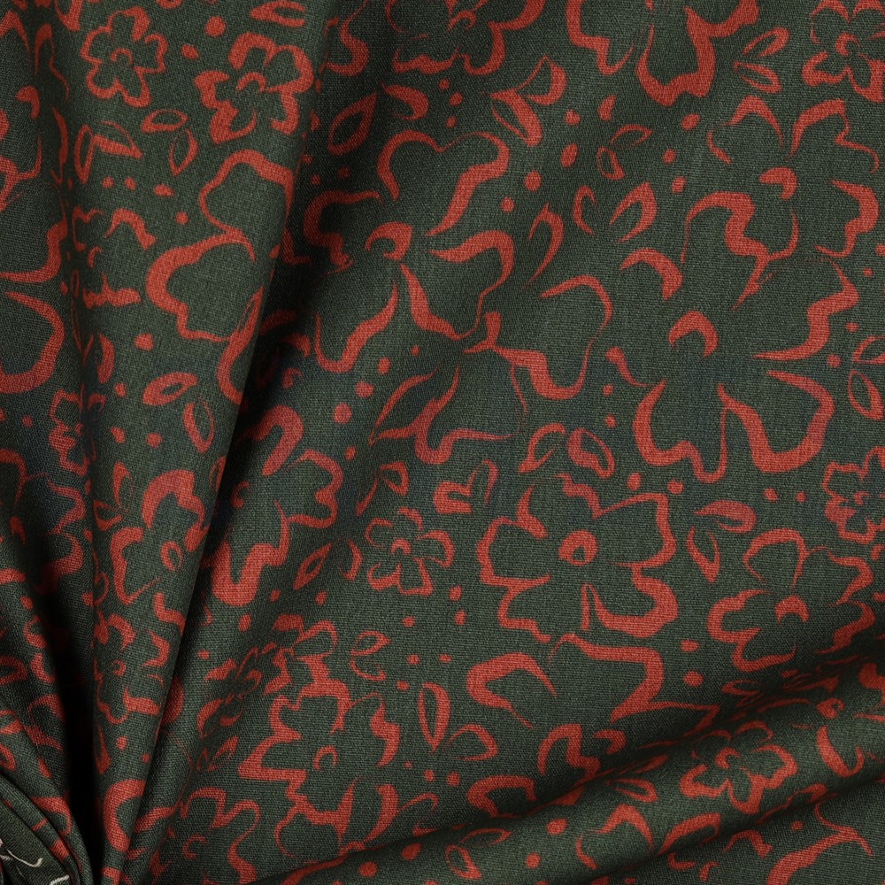 KATOENEN POPLIN WILDE BLOEMEN LEGERGROEN #7