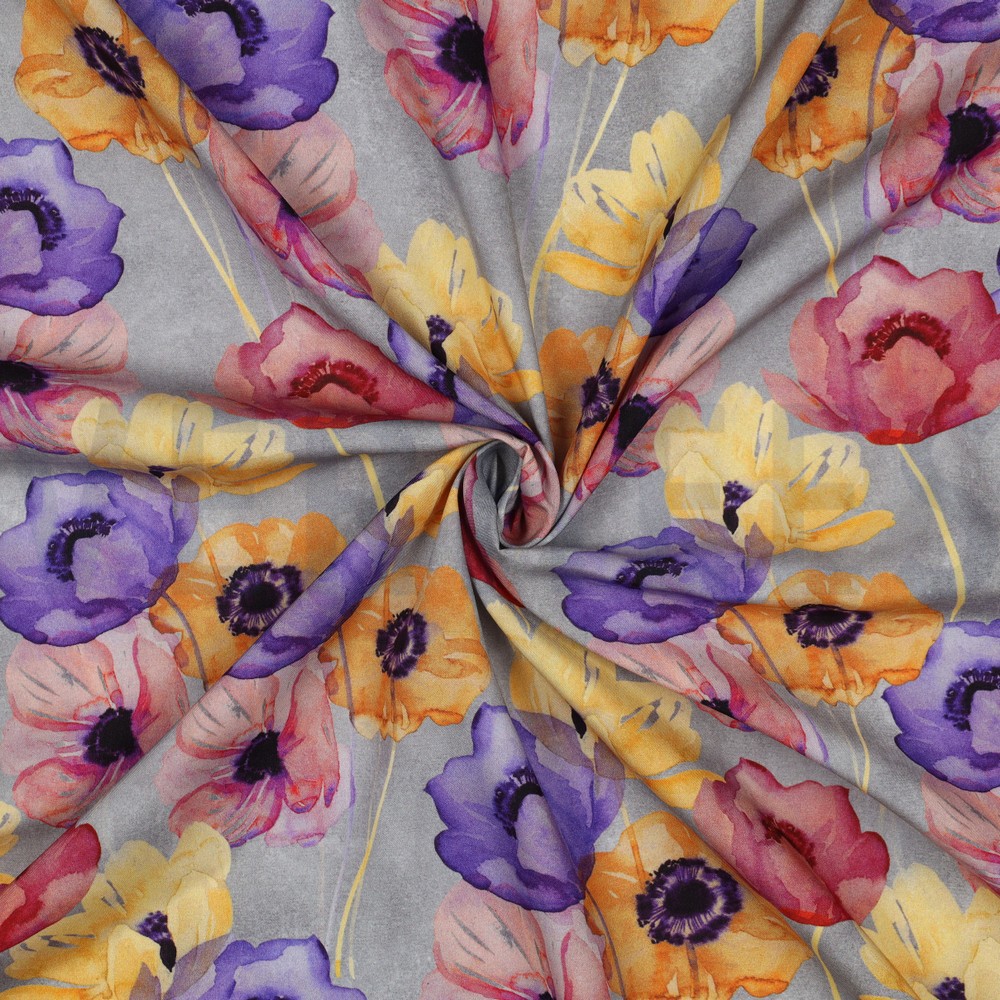 VISCOSE RADIANCE DIGITAL FLOWERS GREY #7