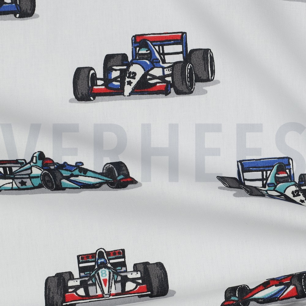 POPLIN RACING CARS WHITE #7