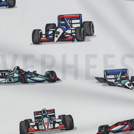 KATOENEN POPLIN RACEAUTO’S WIT #7