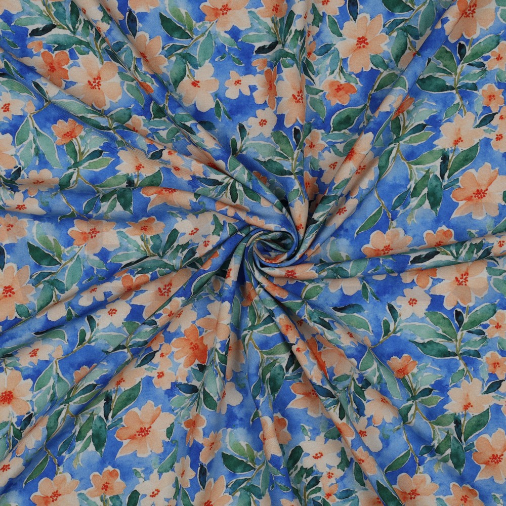 VISCOSE RADIANCE DIGITAAL BLOEMEN BLAUW #7