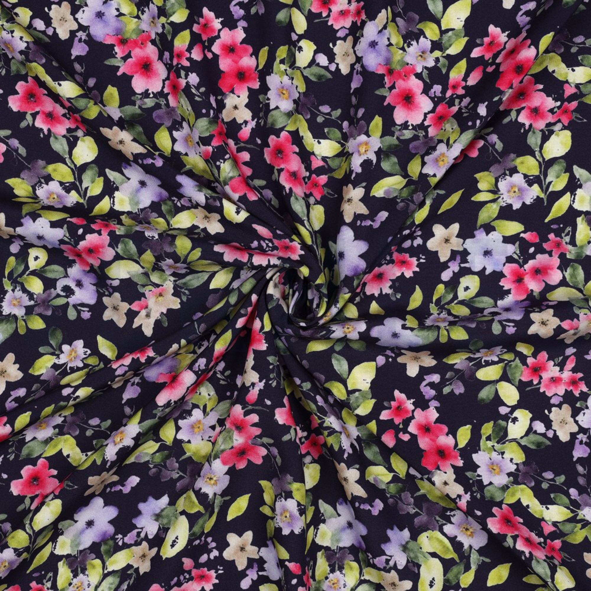 VISCOSE RADIANCE DIGITAL FLEURS BLEU MARINE (high resolution) #3
