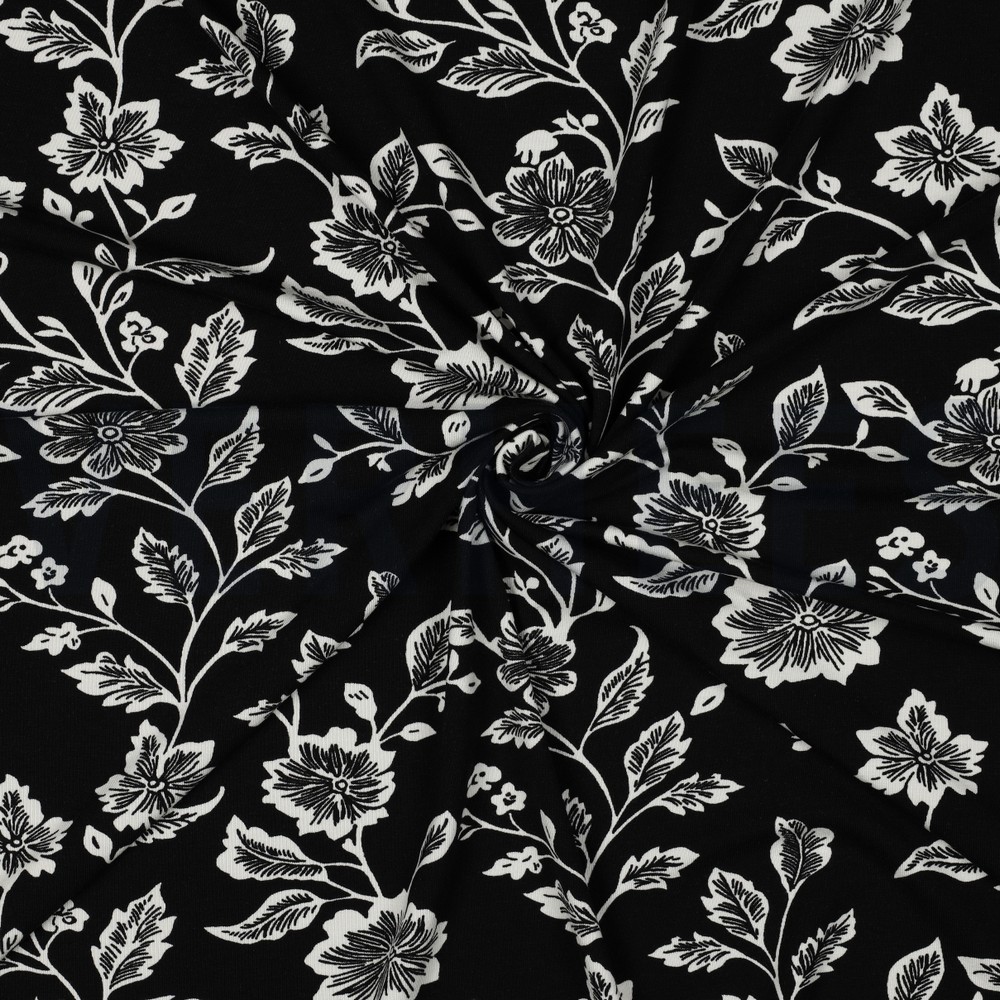 VISCOSE JERSEY BLOEMEN ZWART #7