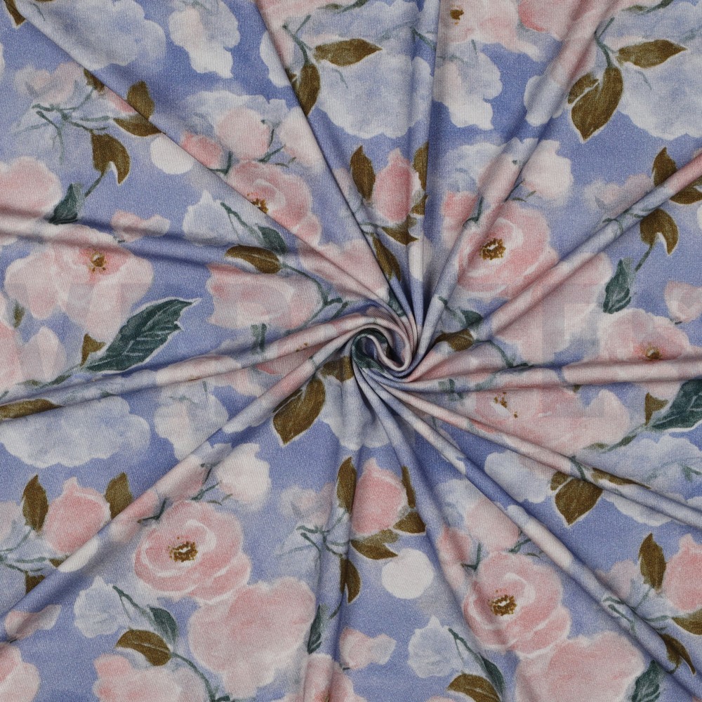 VISKOSE JERSEY DIGITAL BLUMEN HELLBLAU #7