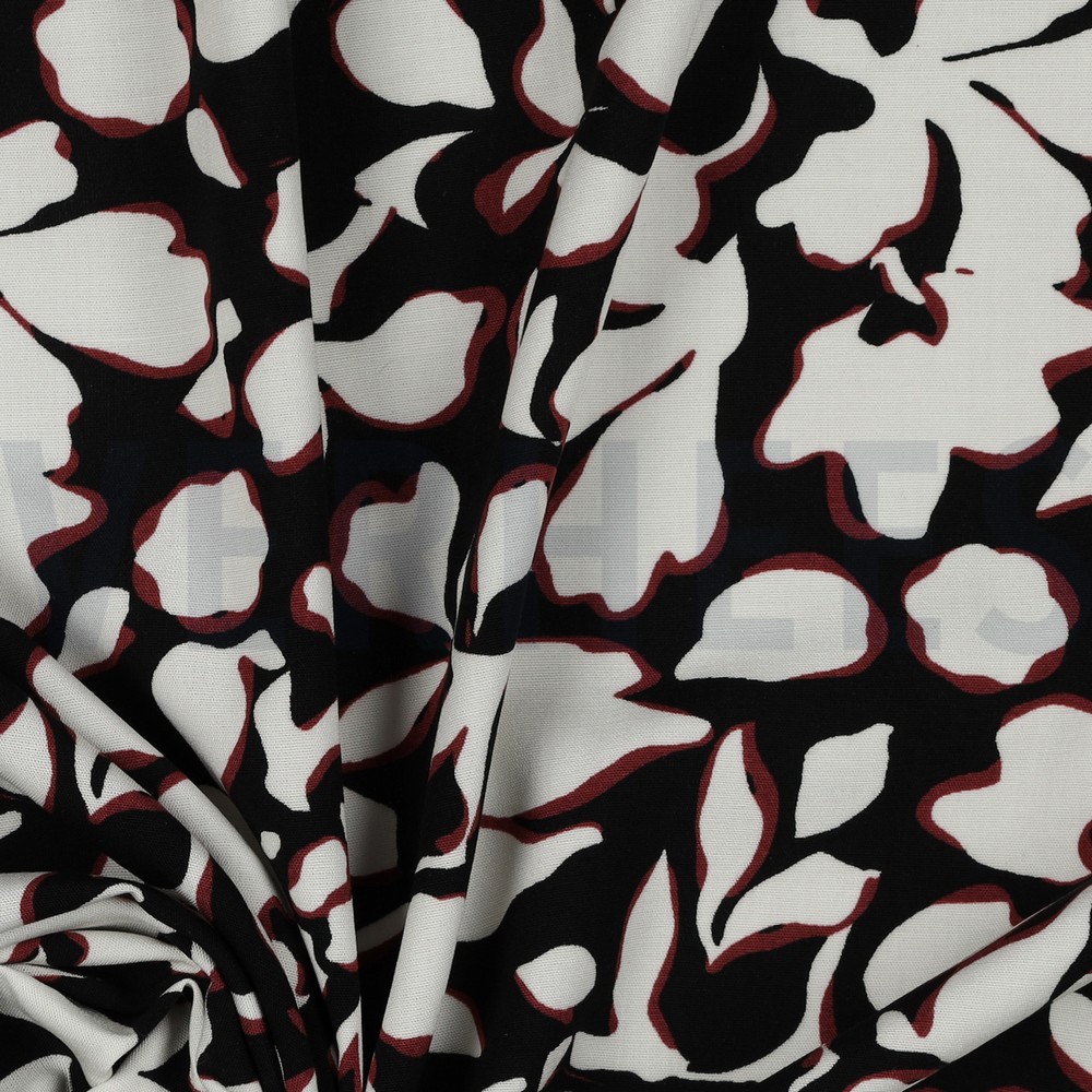 VISCOSE POPLIN STRETCH BIG BLOEMEN ZWART #7