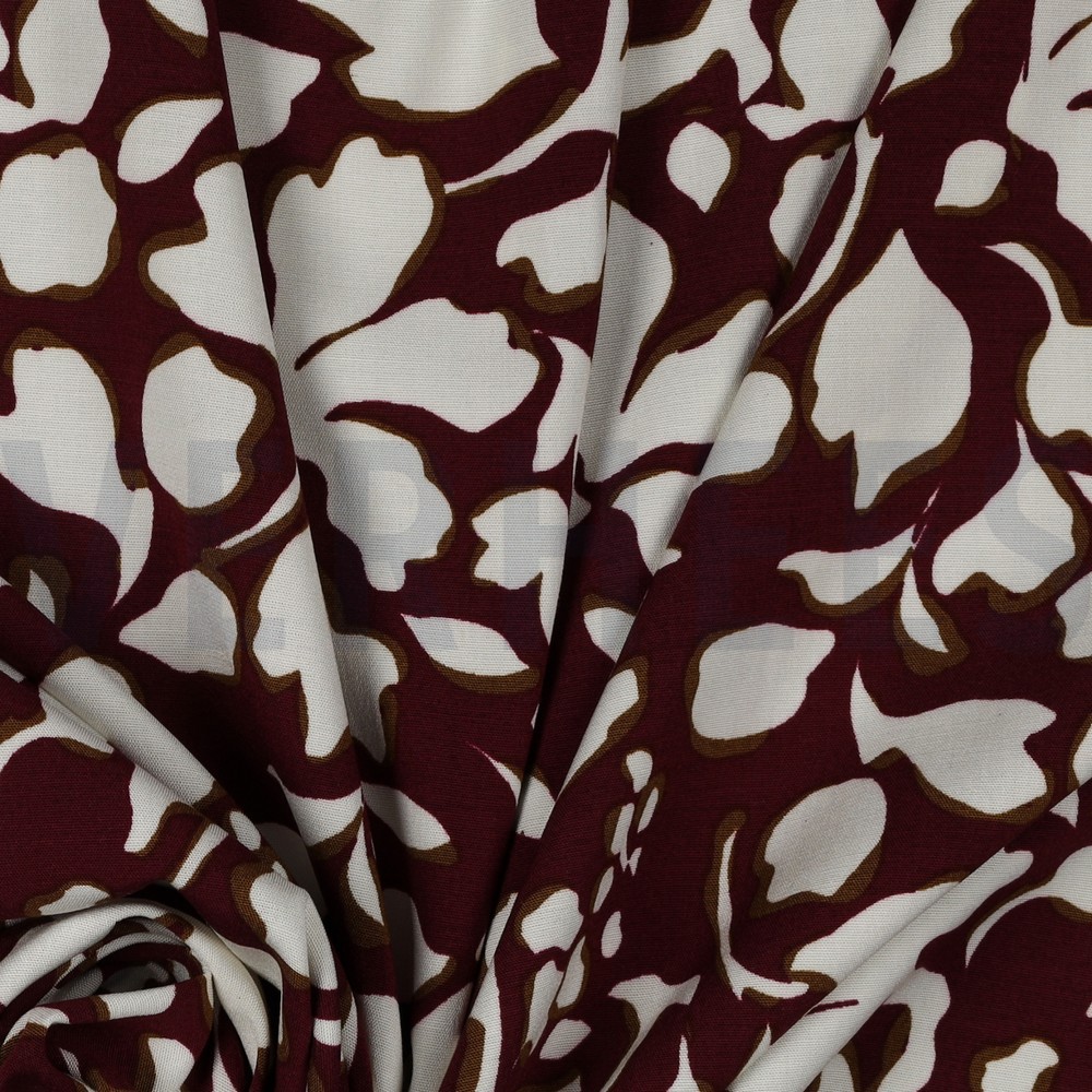 VISCOSE POPELINE STRETCH GRANDES FLEURS BORDEAUX #7