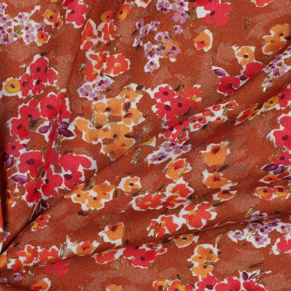 VISCOSE LUREX DIGITAL SMALL FLOWERS RUST #7