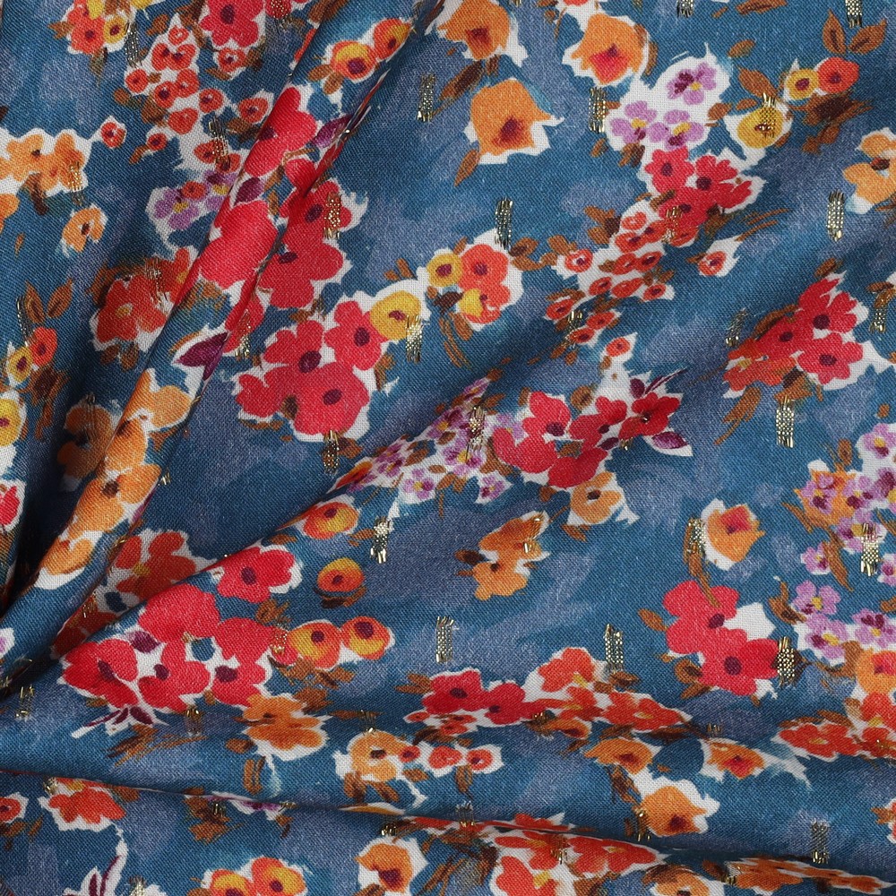 VISCOSE LUREX DIGITAL PETITES FLEURS PÉTROLE #7