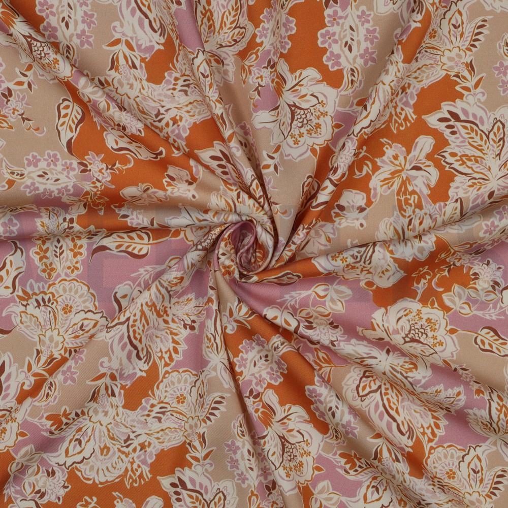 VISCOSE SATIJN DIGITAAL BLOEMEN ORANJE #7