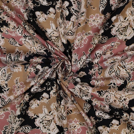 VISCOSE SATIN DIGITAL FLOWERS BLACK #7