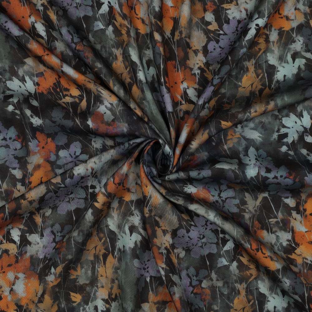 VISCOSE SATIN DIGITAL FLOWERS BLACK #7
