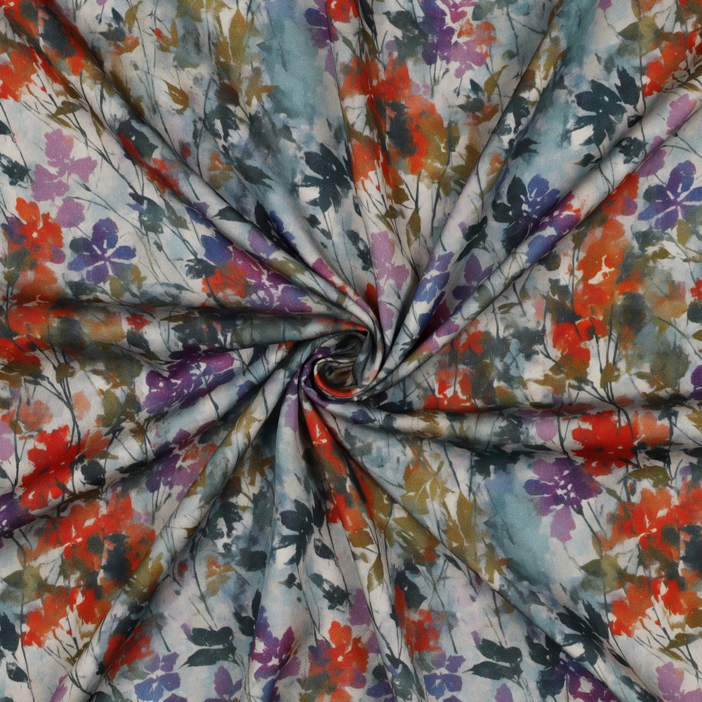 VISCOSE SATIN DIGITAL FLOWERS OFF WHITE #7