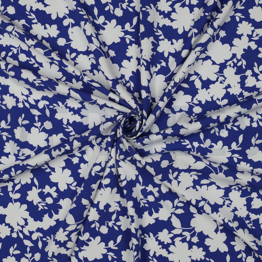 VISCOSE STRETCH BLOEMEN KOBALTBLAUW #7