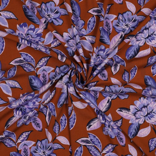 VISCOSE STRETCH FLOWERS BROWN #7